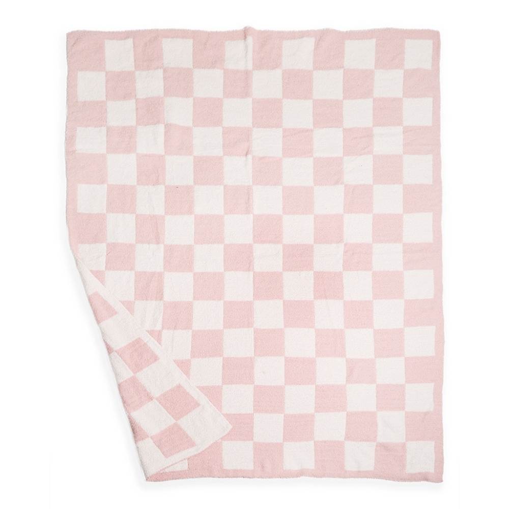 Pink CheckerBoard Patterned Two Tone Blanket Design Reversible Throw - Picture 3 of 5